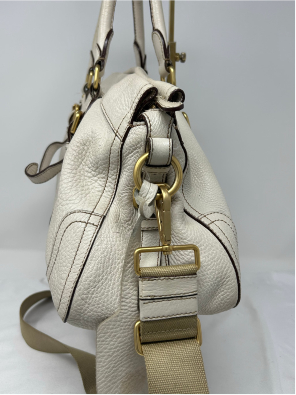 Prada Cervo Antik Leather Satchel Ivory Talco Crossbody Shoulder Bag - Picture 8 of 16